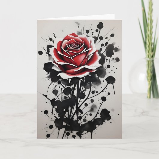 Rote Rose - Aquarellblumen Karte (Vorderseite)