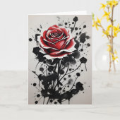 Rote Rose - Aquarellblumen Karte (Gelbe Blume)