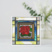 Rote Rose Art Deco Aquamarine Glaskarte Feiertagskarte (Stehend Vorderseite)