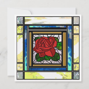 Rote Rose Art Deco Türkis Buntglas Karte
