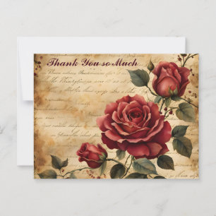 Rote Rose auf altem Pergament Dankeschön Postkarte
