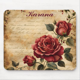Rote Rose auf altem Pergament-Mauspad Mousepad