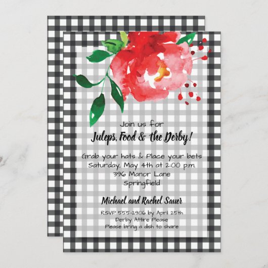 Rote Rose auf dem Schwarzen Karo KY Derby Party Ei (Vorne/Hinten)