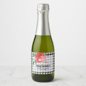 Rote Rose auf dem Schwarzen Karo Schaumweinetikett (Vorderseite)