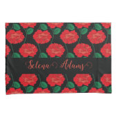 Rote Rose auf dem Schwarzen Kissenkoffer Kissenbezug (Vorderseite-Rechts)