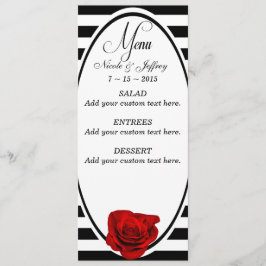 Rote Rose auf der Hochzeitskarte für Schwarz und W Menükarte