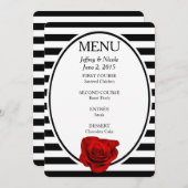 Rote Rose auf der Hochzeitskarte für Schwarz und W Menükarte (Vorne/Hinten)