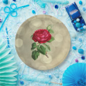 Rote Rose auf einem goldenen Bokeh-Licht-Hintergru Pappteller (Party)