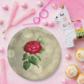 Rote Rose auf einem goldenen Bokeh-Licht-Hintergru Pappteller (Party)