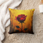 Rote Rose auf Gold Kissen (Decke)