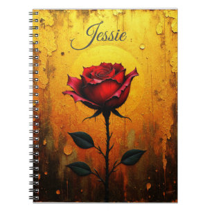 Rote Rose auf Gold  Notizblock
