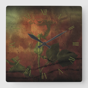 Rote Rose auf Grunge-Hintergrund Quadratische Wanduhr