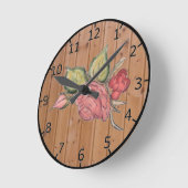 Rote Rose auf hölzernem Hintergrund Runde Wanduhr (Winkel)