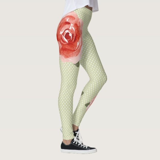 Rote Rose auf Leggings mit weißen und Limonen Punk (Rechts)