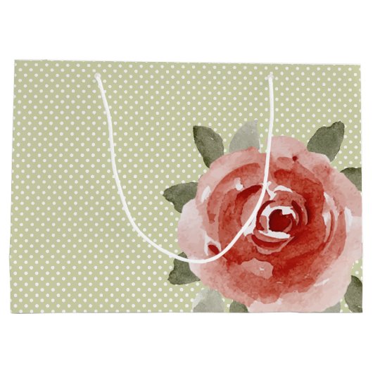 Rote Rose auf Limonen und weiße Punkte große Giftt Große Geschenktüte (Rückseite)