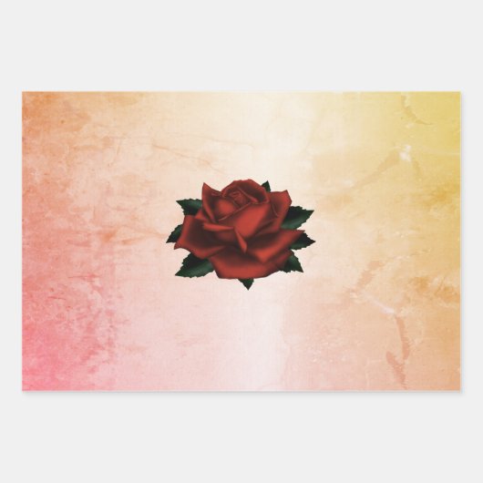 Rote Rose auf Peach Wrapping Paper Sheets Geschenkpapier Set (Vorderseite)