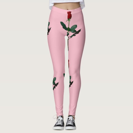 ROTE ROSE AUF PINK LEGGINGS (Vorderseite)