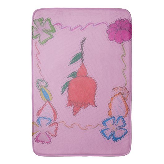 Rote Rose auf Rosa: Blumengrafik am Border Art Pri Badematte (Vorderseite Vertikal)