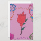 Rote Rose auf Rosa: Blumengrafik am Border Art Pri Briefpapier (Vorne/Hinten)