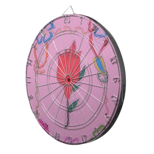 Rote Rose auf Rosa: Blumengrafik am Border Art Pri Dartscheibe (Vorderseite rechts)