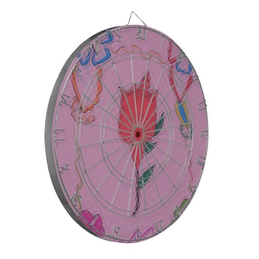 Rote Rose auf Rosa: Blumengrafik am Border Art Pri Dartscheibe (Vorderseite Links)