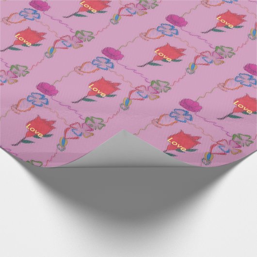 Rote Rose auf Rosa: Blumengrafik am Border Art Pri Geschenkpapier (Ecke)