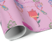 Rote Rose auf Rosa: Blumengrafik am Border Art Pri Geschenkpapier (Rolleneckpunkt)