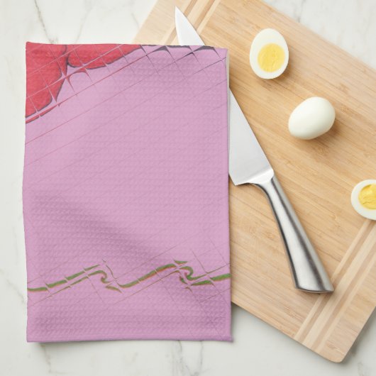 Rote Rose auf Rosa: Blumengrafik am Border Art Pri Handtuch (Viertel Falte)