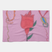 Rote Rose auf Rosa: Blumengrafik am Border Art Pri Handtuch (Horizontal)