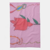 Rote Rose auf Rosa: Blumengrafik am Border Art Pri Handtuch (Vertikal)