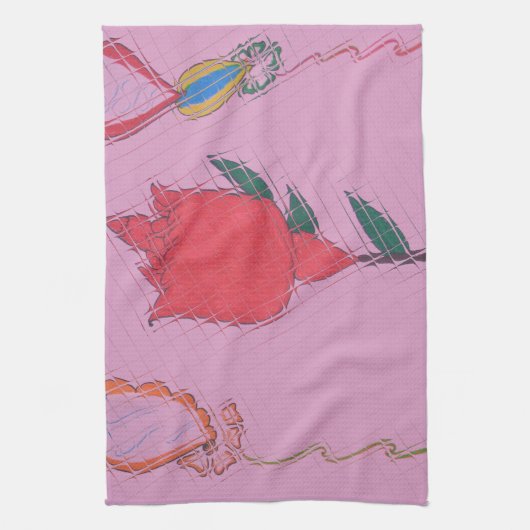 Rote Rose auf Rosa: Blumengrafik am Border Art Pri Handtuch (Vertikal)