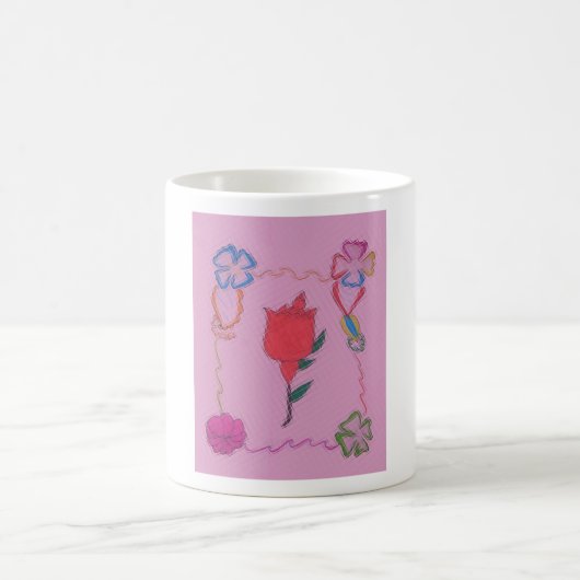 Rote Rose auf Rosa: Blumengrafik am Border Art Pri Kaffeetasse (Mittel)