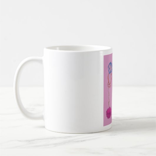Rote Rose auf Rosa: Blumengrafik am Border Art Pri Kaffeetasse (Links)