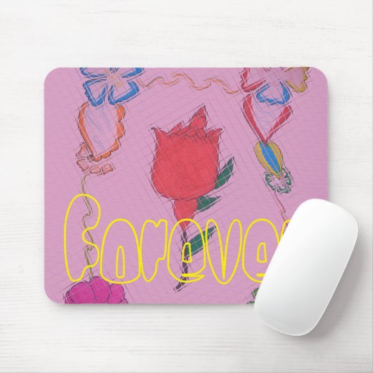 Rote Rose auf Rosa: Blumengrafik am Border Art Pri Mousepad (Mit Mouse)