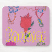 Rote Rose auf Rosa: Blumengrafik am Border Art Pri Mousepad (Vorne)