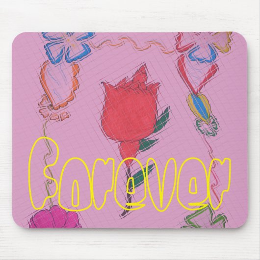Rote Rose auf Rosa: Blumengrafik am Border Art Pri Mousepad (Vorne)