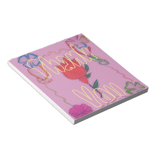 Rote Rose auf Rosa: Blumengrafik am Border Art Pri Notizblock (angewinkelt)