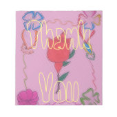 Rote Rose auf Rosa: Blumengrafik am Border Art Pri Notizblock (Vorderseite)