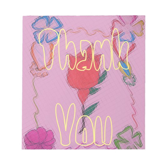 Rote Rose auf Rosa: Blumengrafik am Border Art Pri Notizblock (Vorderseite)