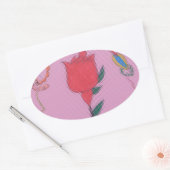 Rote Rose auf Rosa: Blumengrafik am Border Art Pri Ovaler Aufkleber (Umschlag)