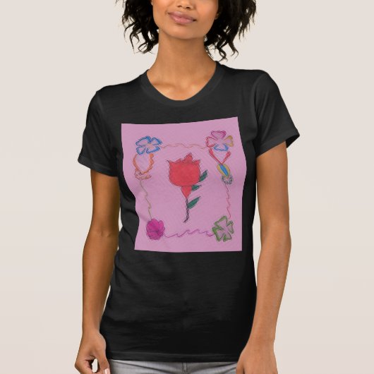 Rote Rose auf Rosa: Blumengrafik am Border Art Pri T-Shirt (Vorderseite)