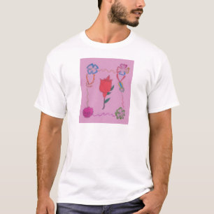 Rote Rose auf Rosa: Florales Rand Kunst Druck/Graf T-Shirt