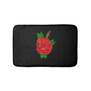 Rote Rose auf Schwarz Badematte