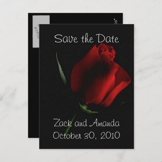 Rote Rose auf Schwarz - Einladung (Vorne/Hinten)