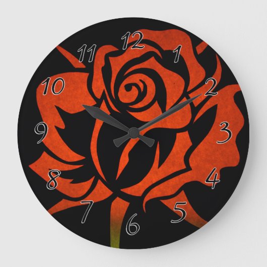 Rote Rose auf Schwarz Große Wanduhr (Vorderseite)