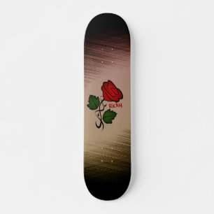 Rote Rose auf Schwarz mit Name Skateboard