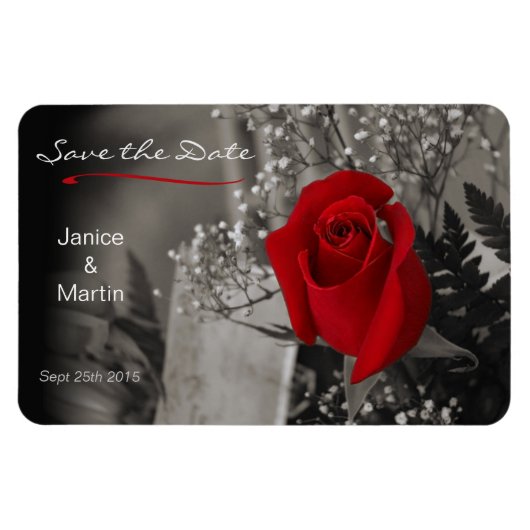 Rote Rose auf Schwarz und Weiß Save the Date Magnet (Horizontal)