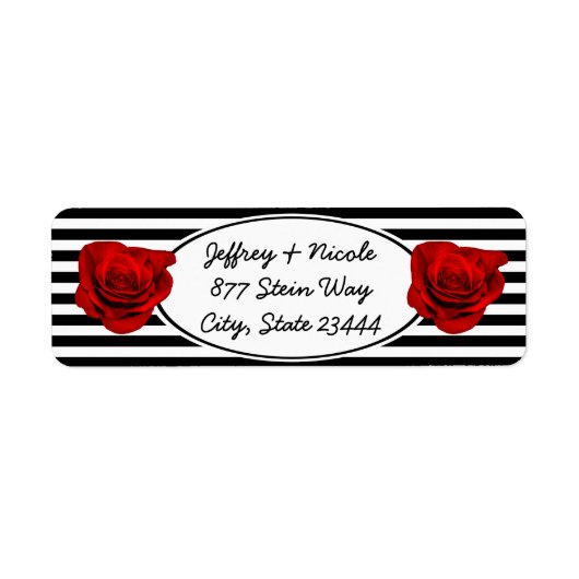 Rote Rose auf Schwarz-Weiß-Streifen Hochzeit (Vorne)