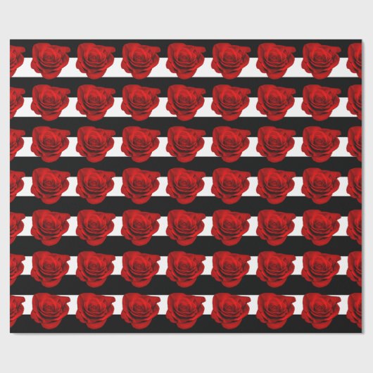 Rote Rose auf Schwarz-Weiß-Streifen Hochzeit Geschenkpapier (Flach)