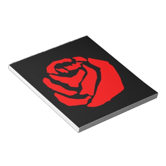 Rote Rose auf schwarzem Grund Notizblock (angewinkelt)